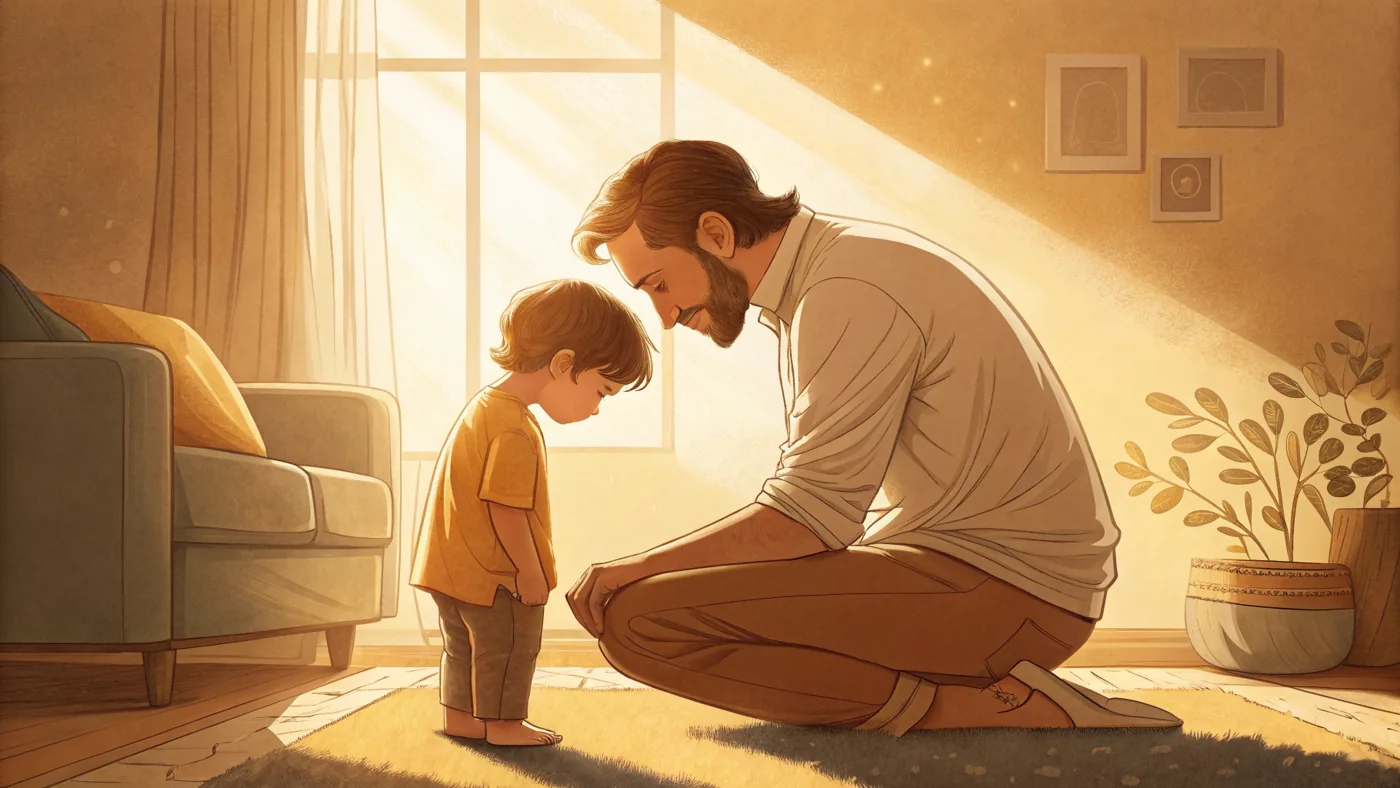 Illustration of a parent calmly connecting with a child, representing support for child behavior disorders.
